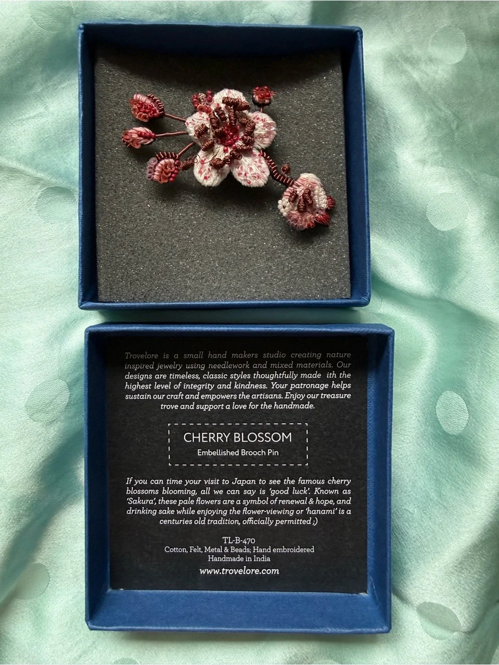 Trovelore Cherry Blossom Embellished Embroidered Brooch Pin